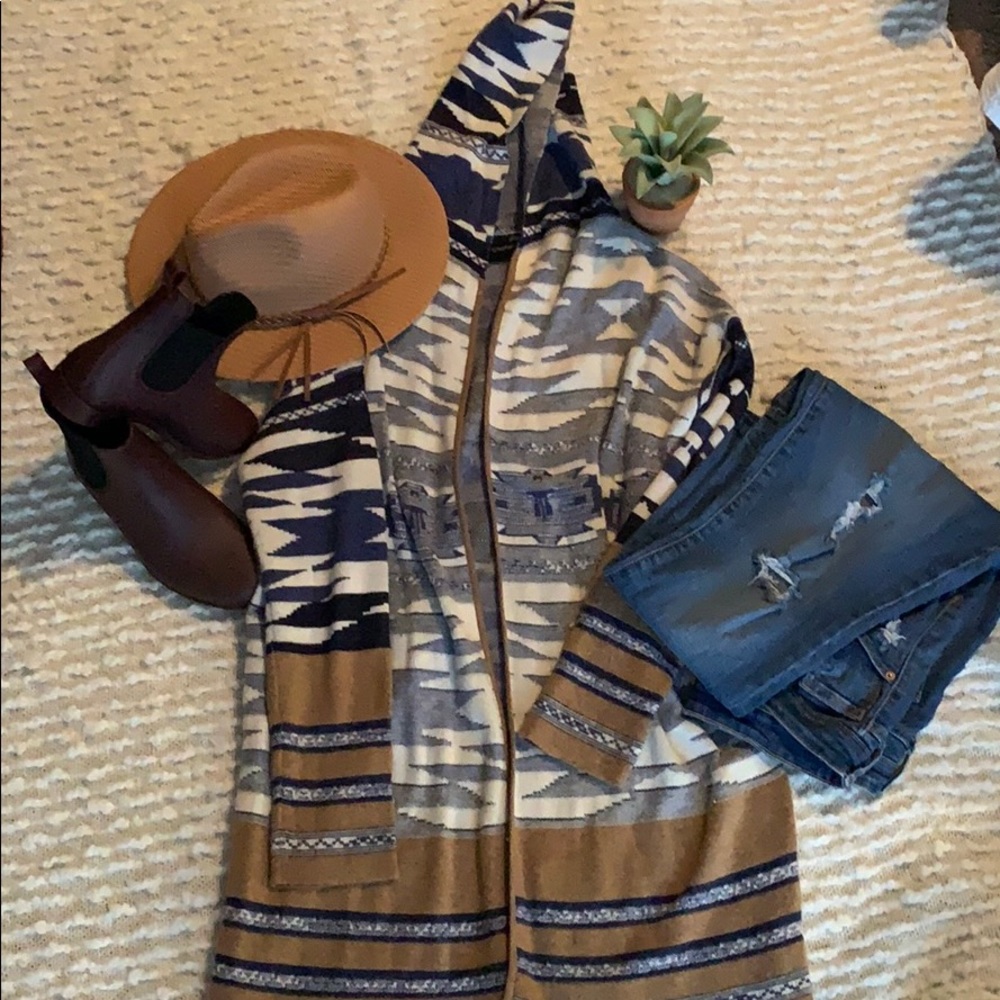 Aztec southwest hooded cardigan
